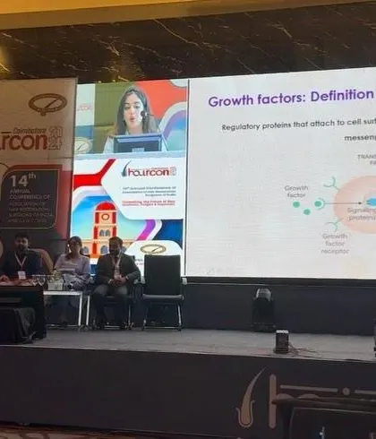 Presenting on the science of growth factors during a panel discussion at Haircon 2024. Sharing knowledge is a vital part of advancing our field.