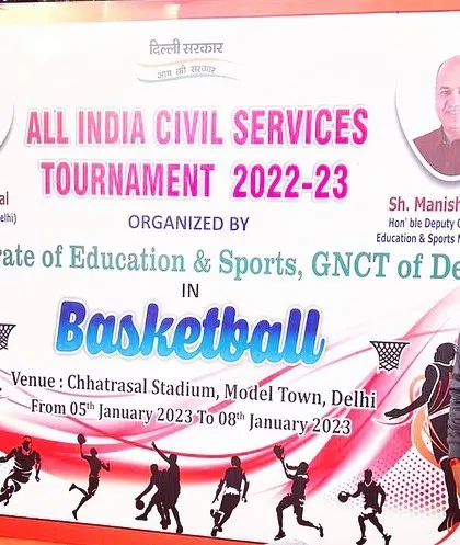 At the All India Civil Services Basketball Tournament held at Chhatrasal Stadium. It's inspiring to see civil servants showcasing their talent and passion for basketball.
