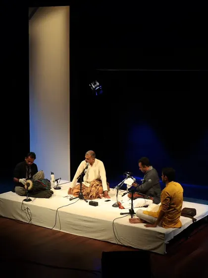 A wide shot of the stage during the tech run for T.M. Krishna's concert.