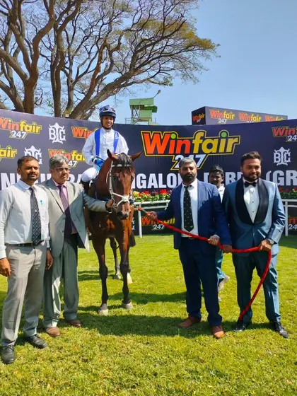 Royal Mysore, with jockey Vivek.G, after winning The Vidhana Soudha Cup.