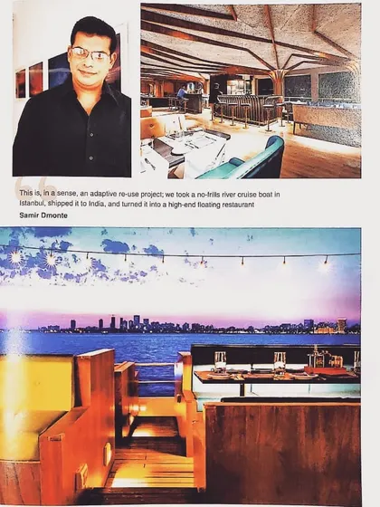 Another page from the MGS Architecture feature, which includes a quote from our principal architect, Samir D'Monte, explaining the project's origin as an adaptive re-use of a Turkish river cruise boat.
