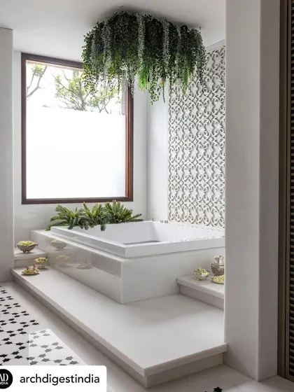 Architectural Digest beautifully captured the essence of the home spa in 'The Lux Casa,' describing it as a space that opens its doors to nature. The feature noted the use of stone and Sicis mosaics to add texture and personality.