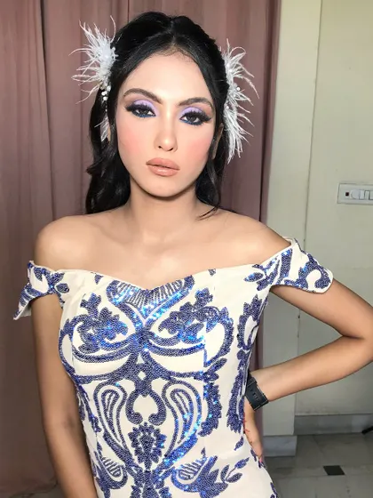 The complete look, a perfect example of creative and modern party makeup.