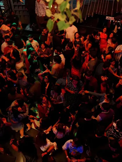 Another top-down view of the energetic crowd at Bombay Adda, Bangalore. The vibe was amazing all night long.