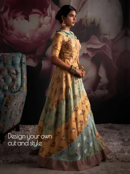 Embrace your individuality with this splendid patchwork gown. I can help you design your own cut and style, crafting your vision into reality.