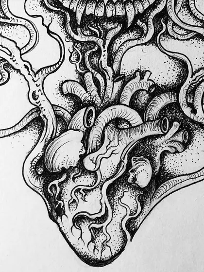 A detail shot of the anatomical heart from the "Trip" piece.