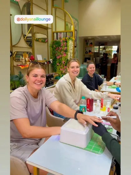 The smiles on their faces say it all. It was such a fun and memorable day having the RCB players Georgia Voll, Linsey Smith, and another teammate at the lounge.
