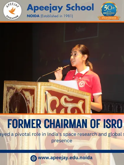 We paid solemn homage to Dr. K. Kasturirangan, the legendary scientist and architect of NEP 2020. A student delivers a speech during a special assembly honoring his contributions to science and education.