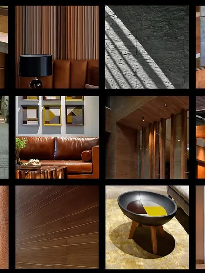 This collage condenses the materiality of a home into a single frame. It highlights the richness of leather, the grain of wood, the coolness of stone, and the gleam of copper, revealing the sensory palette I work with.