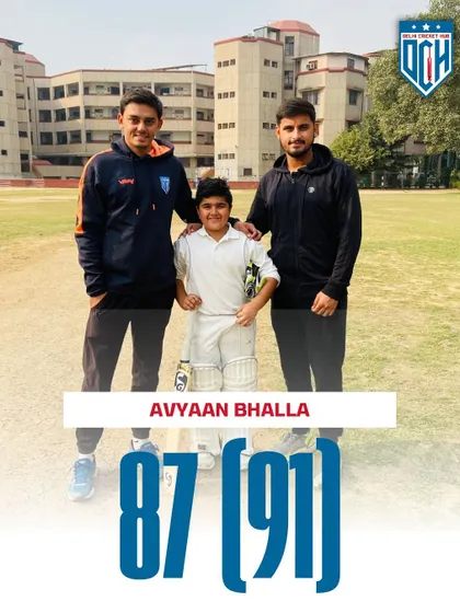 Celebrating our 8-year-old champ, Avyaan Bhalla, who scored a brilliant 87 runs. It's amazing to see such talent at a young age.