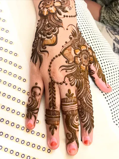 A single-hand view of the shaded floral design, showing the beautiful flow from the wrist to the fingers.