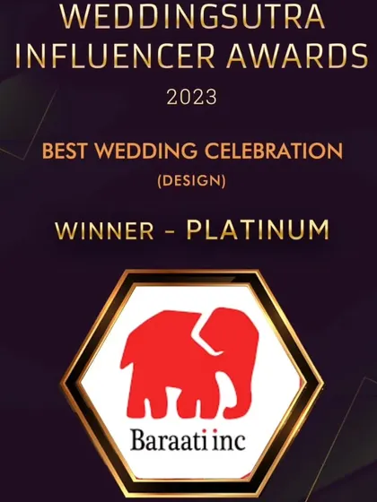 We are incredibly honored to be recognized by WeddingSutra, winning the Platinum award for Best Wedding Celebration Design. This is a testament to our team's creativity, hard work, and dedication to crafting beautiful festivals of memories.