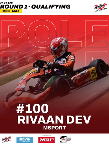 Rivaan Dev takes pole position in the Mini Category for Round 1 of the Meritus Cup.