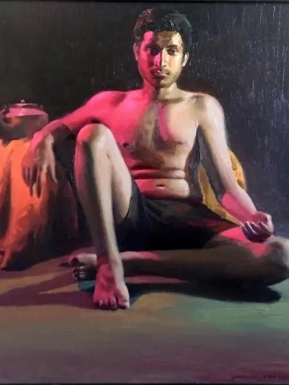 A figure study from my college days, done in oil on canvas. This piece was an exploration of light, shadow, and the human form.