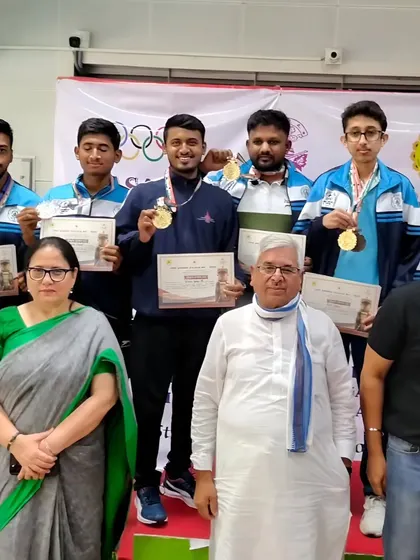 Our winning team on the podium at the Dasara CM Cup. We are proud of our athletes who brought home gold and silver medals.