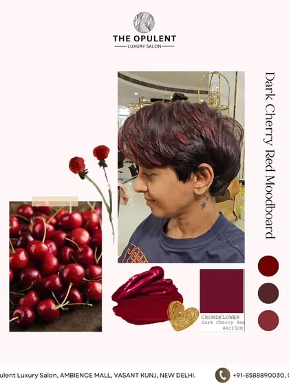 Here is the moodboard that inspired a dark cherry red look. I love collaborating with clients to bring their vision, like this rich and delicious shade, to life.