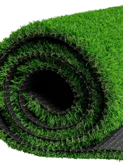 A close-up of a 20mm artificial grass roll. This shorter pile height is excellent for commercial spaces, events, or areas that need to be very easy to clean.