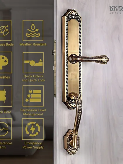 My Digital Lock in an Antique Brass Finish, demonstrating how advanced technology can be wrapped in traditional beauty. This lock provides modern security features like a touch-sensitive panel and advanced encryption without compromising on classic aesthetic appeal.