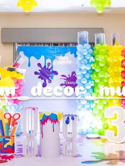 The full Art & Paint theme setup, a vibrant and creative option for a kid's birthday party.