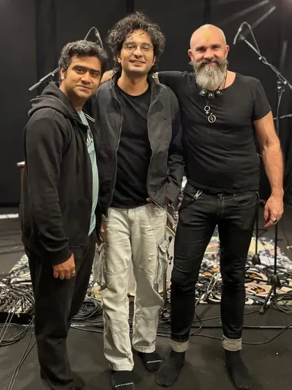 A group photo with sarodist Arnab Da and drummer Nicci Notini after our successful jam session. Music truly connects people across cultures.