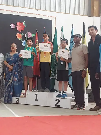 Our young champions on the podium after winning medals at the inter-school competition at DPS Whitefield. We are proud of Aum Agarwal and Siddanth for securing gold medals.