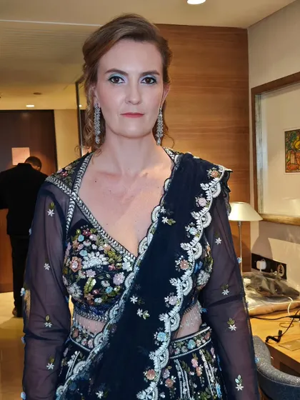 The final look for this wedding guest. She looks absolutely ready for a grand celebration like the Ambani wedding.