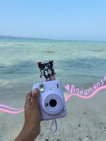 A polaroid memory from the Andamans, with cute text and doodles to make it feel like a scrapbook entry.