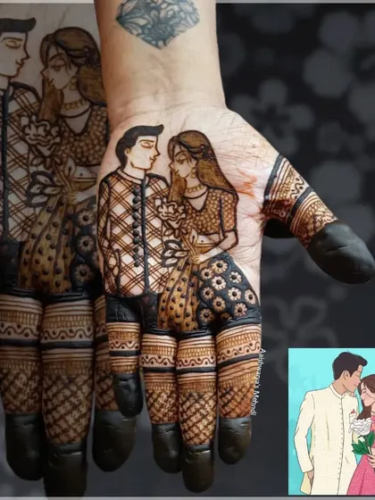 Another example of a custom couple portrait for a bride. I teach my students how to translate a client's vision into a beautiful henna design.