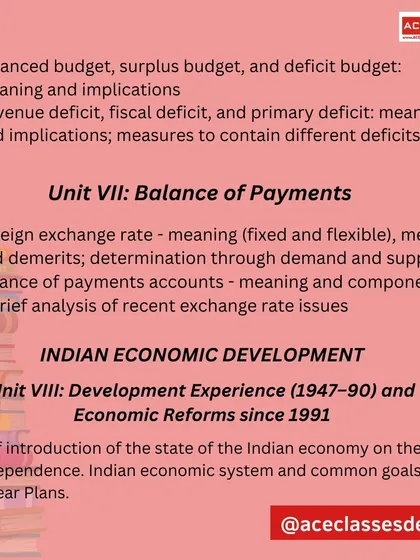This section of the syllabus covers Unit VII (Balance of Payments) and Unit VIII (Indian Economic Development).
