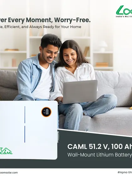 Another view of our popular CAML 100Ah wall-mount battery, a smart and compact solution for modern homes seeking reliable energy backup.