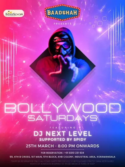 'Bollywood Saturdays' at Baadshah. This poster's futuristic vibe reflects the modern, high-energy Bollywood and electronic music I spin.