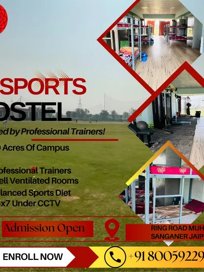We are proud to be Jaipur's first residential cricket academy. This graphic shows what we offer: a 10-acre campus with professional trainers, secure and well-ventilated hostel rooms, and a balanced sports diet, all under 24/7 CCTV surveillance so you can focus completely on your game.