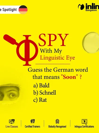 A fun quiz asking users to guess the German word for "soon." Interactive posts like this make learning engaging and help reinforce new vocabulary.