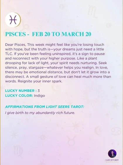This week's tarot forecast for Pisces. If you've been feeling uninspired, it's a sign to pause and reconnect with your higher purpose. Reignite your inner spark.