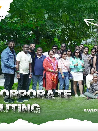 Another happy corporate team enjoying their outing. We offer customized packages with team-building sessions, a private DJ, and adventure activities.