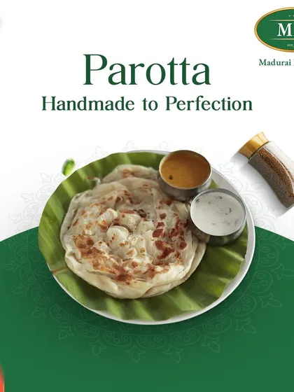 Our parotta, handmade to perfection. Each one is light, flaky, and layered, ready to be torn apart and enjoyed with our savory salna or kurma.