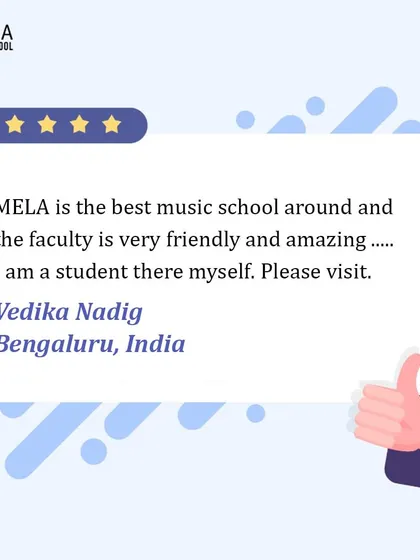 A wonderful 5 star review from my student Vedika in Bengaluru. I'm thrilled she finds the faculty friendly and the school amazing.