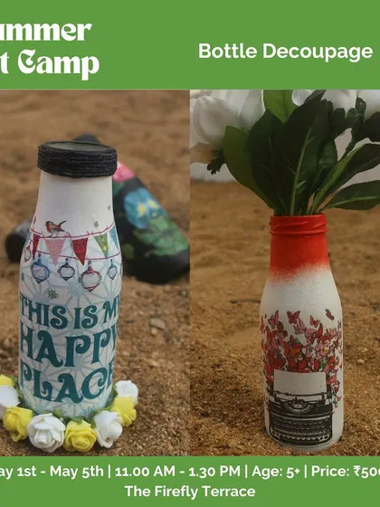 Turn a simple bottle into a beautiful vase with our bottle decoupage kit. This kit has everything you need to learn the art of decoupage and create a decorative piece for your home, like these "happy place" and typewriter designs.