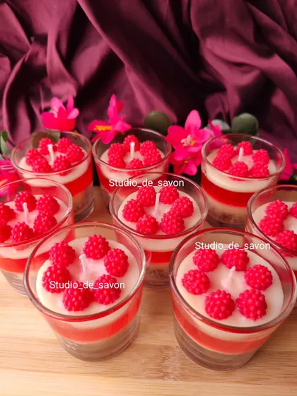 Let the warm, inviting scent of my "Very Berry" candle fill your space. This layered candle is made with both soy wax and gel wax and is topped with little raspberry embeds.