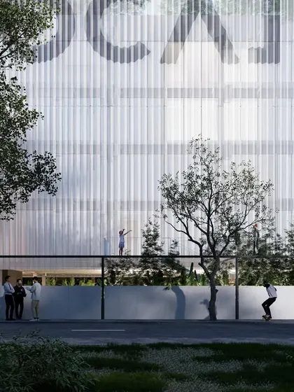The ground plane of our co-living project is designed to be porous and active. A low fence maintains a subtle boundary with the street, but the open design encourages engagement and creates a buzzing, active community hub.