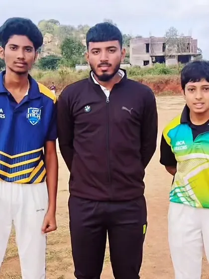 Players from opposing JPL teams with an umpire, showcasing the competitive yet friendly spirit of the league.