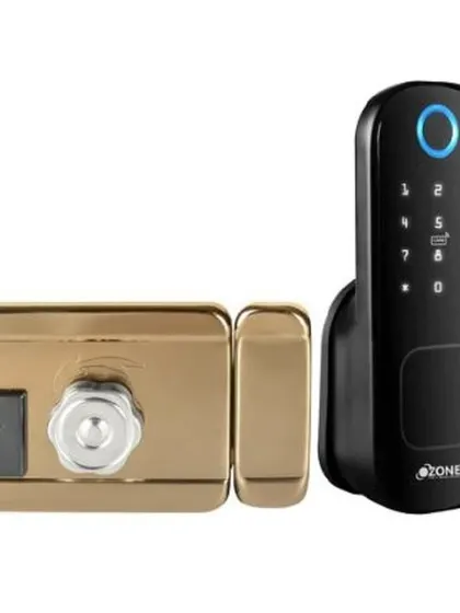 The Ozone Cleo Life Std smart lock shown in a striking gold finish. This model provides five-way access and is designed to bring reliable, keyless security to your internal doors.