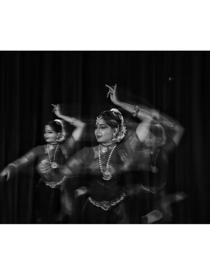 These motion-blur images from the Nritya Shankara series capture the fluid essence of dance. They represent the spirit of movement that transcends a single frozen moment.