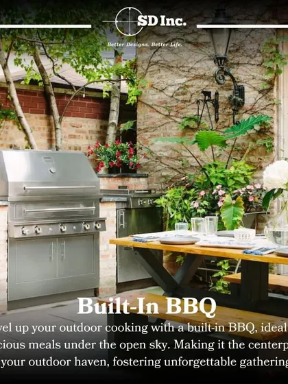 A built-in BBQ area can be the centerpiece of an outdoor kitchen and gathering space. I design these to be both functional for cooking and aesthetically pleasing for hosting friends and family.
