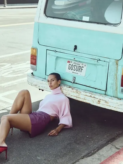 Venice Beach, Los Angeles. Sometimes you just get lucky with what you find. The vintage van provided the perfect color palette and retro vibe for this impromptu fashion shot.