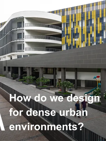 This image promotes our writing on designing for dense urban environments. The school's design creatively uses its footprint, with elevated walkways and multi-level play areas, turning the constraints of urban density into an architectural opportunity.