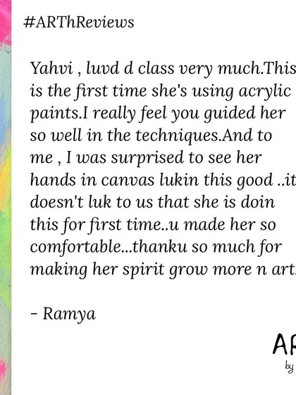 A wonderful review from a parent whose daughter tried acrylics for the first time. We focus on guiding students to feel comfortable and confident, even with a new medium.