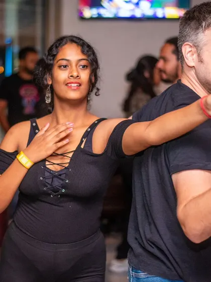A great shot of connection and style on the La Rumba floor. Our socials are the perfect place to practice your moves and meet fellow dancers.