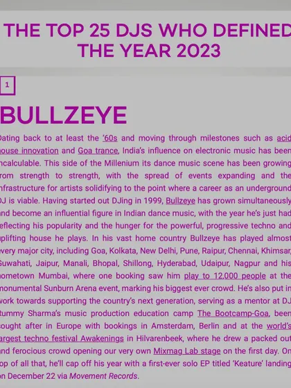 The article from Mixmag. It's an honor to be recognized for my influence on the Indian dance music scene and my work abroad at festivals like Awakenings.