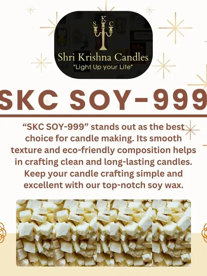 This graphic highlights the key benefits of my SKC SOY-999 wax. It's a favorite among candle makers because it's reliable, easy to work with, and produces professional results.